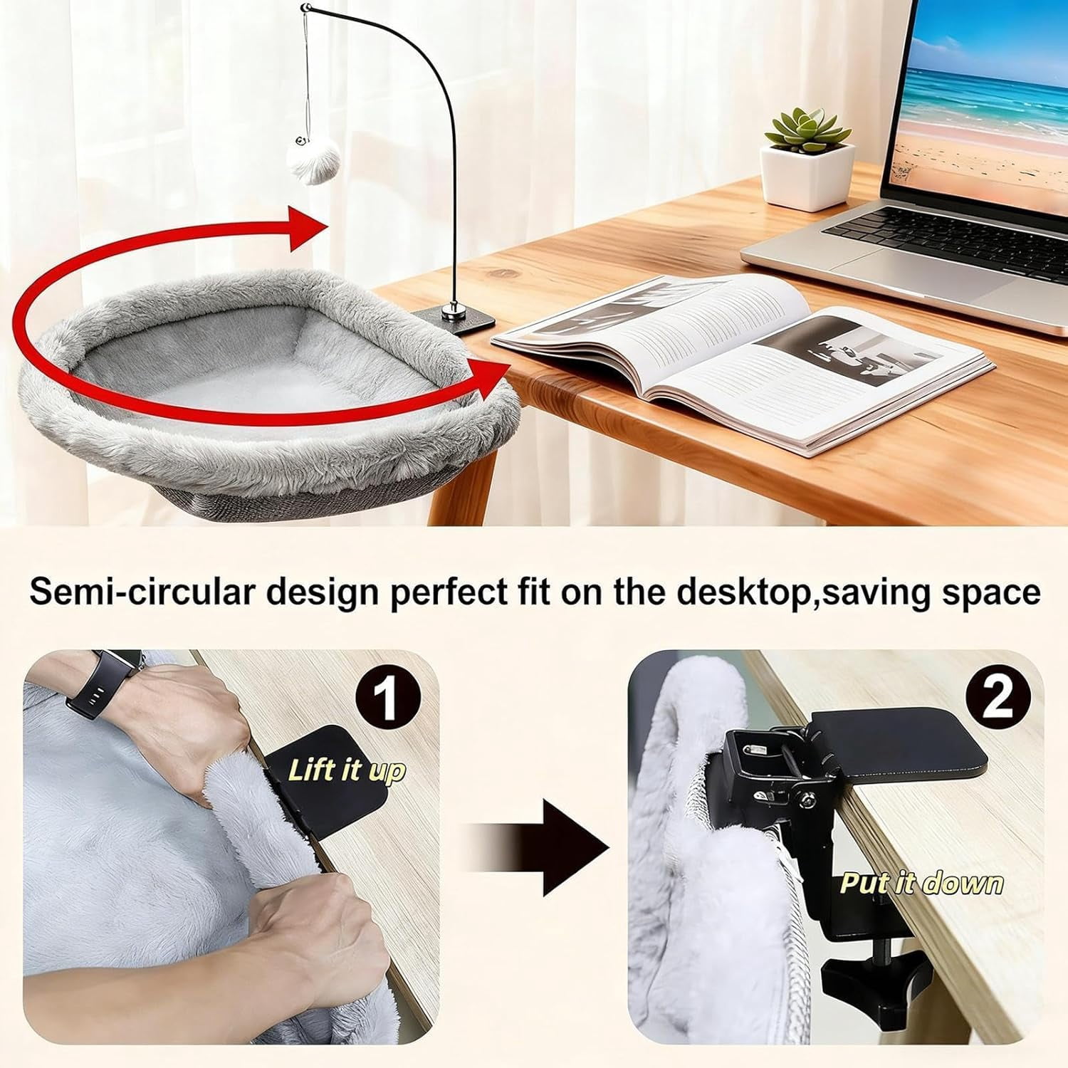 Cat Hammock Desk Mount with Toy Ball Perch