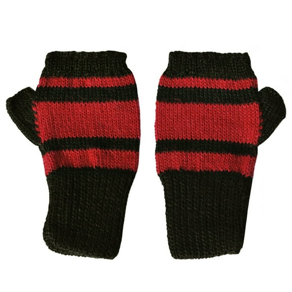 Edgy 100% Alpaca Fingerless Gloves - Black / Red (XS)