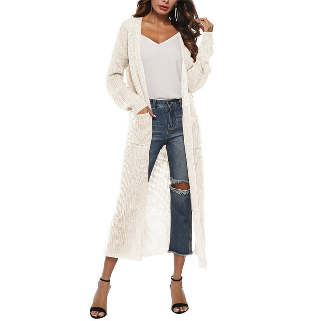 FOCUSNORM Female Cardigan Solid Color Long Sleeve Coat Jacket and Big Pockets
