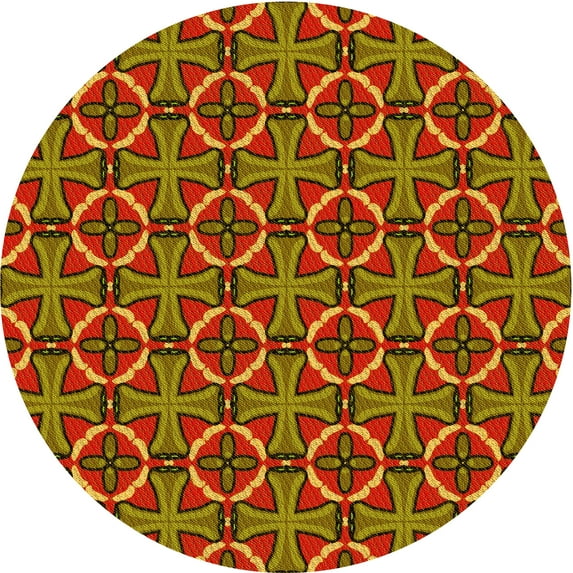 Ahgly Company Indoor Round Patterned Tomato Sauce Red Area Rugs, 5' Round