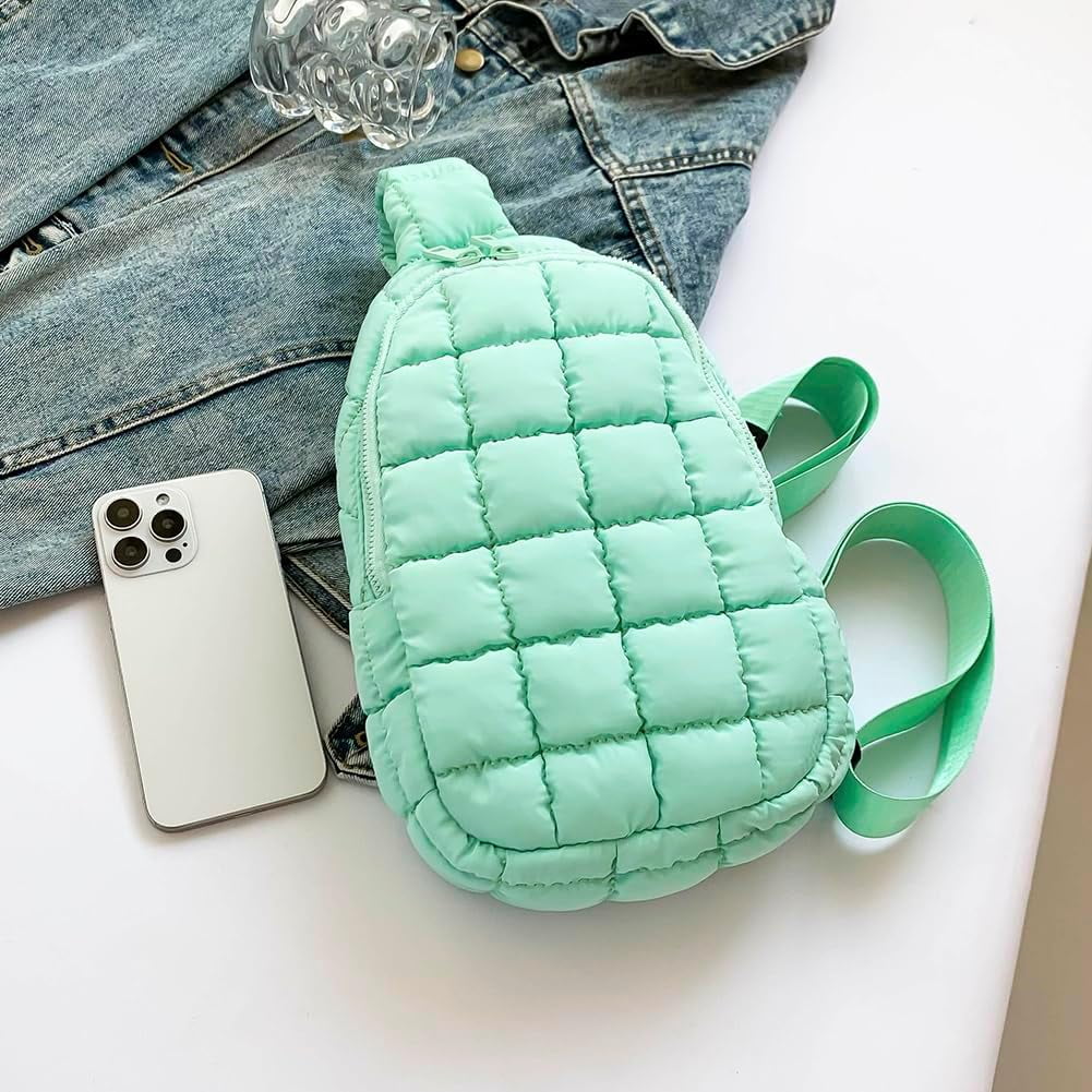 Municipal Puffer Quilted Sling Bag Puffy Crossbody Purse for Women Puffer Fanny Pack Quilted Chest Bag Puffy Waist Bag