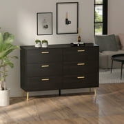 Hitow 6 Drawer Dresser Organizer Storage Chest for Bedroom, Furniture Sideboard Cabinet for Living Room, Black&Brown