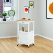 eHemco Kitchen Island Cart with Natural Solid Hard Wood Top, White Base