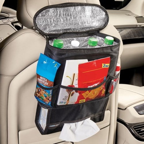 Car Back Seat Cooler Bag & Organiser Multi-Pocket Cooler Storage Shopping Bag 