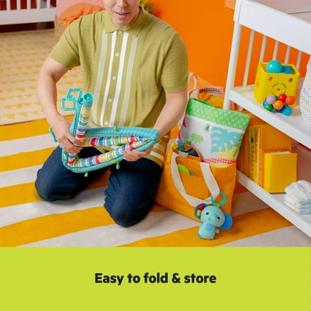 Bright Starts Wild Wiggles Baby Activity Gym & Play Mat, FoldAway Toy Bar, Newborn, Unisex (Green)