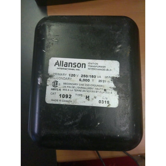 NEW Allanson 1092-H, 120V In 6,000V Out Single Pole Gas Ignition Transformer