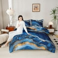 thumbnail image 4 of jejeloiu Marble Texture Print Bedding Comforter Set,Modern Abstract Aesthetic Twin Comforter Sets,Blue Gold Bedding Set For Girls Kids,Super Cozy Room Decor Reversible,2 Pieces, 4 of 8