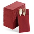 thumbnail image 2 of 100 Servilletas Desechables con Bolsillo Integrado para Cubiertos, Tela Predoblada Como Servilletas de Papel para Fiesta de Boda, Color Rojo, 2 of 5