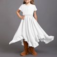thumbnail image 2 of Little Girl Easter Dresses Summer Western Style Dance Dresses for Teens Elastic Waist for Holiday Party (White,5-6 Years), 2 of 4
