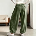 thumbnail image 3 of Women's Boho Corduroy Balloon Harem Pants Corduroy Pants Women Slouchy Straight Leg Trousers with Pockets Casual Wear Fall Fashion Drawstring Pants Army Green XL, 3 of 6