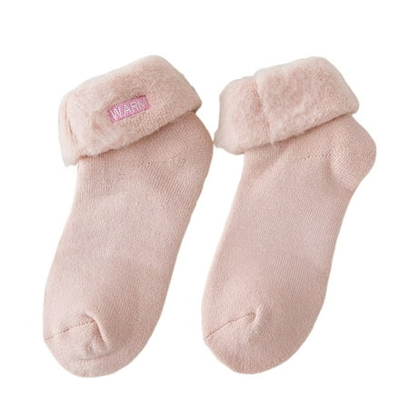 

maytalsoy Thermal Socks Thickened Flapped Warm Lovely Crew Sock Comfortable Soft Durable Plush Footwear Outdoor Indoor Snow Pink