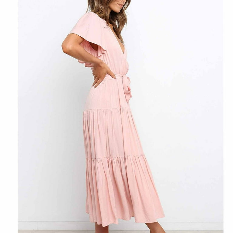 VKEKIEO Plus Size Pink Dresses For Curvy Women Pastel Color Dress For Women  A-line Regular Short Sleeve Solid Pink L - Walmart.com