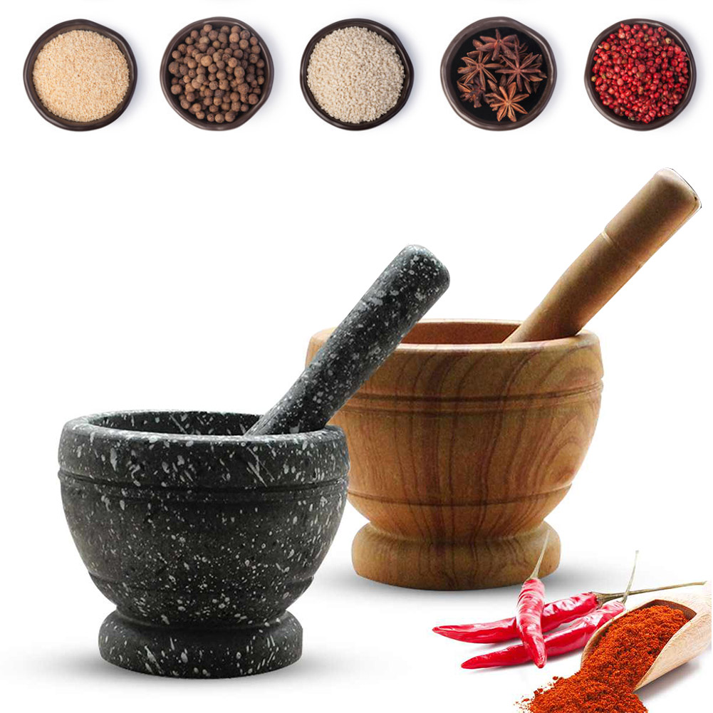 Pestle and Mortar,Natural Wooden Granite, 6.7 Inch Stone Cup & Crusher Set,Hand Grinder for Herbs, Spices, Pesto, & Guacamole,By TWSOUL - image 5 of 8