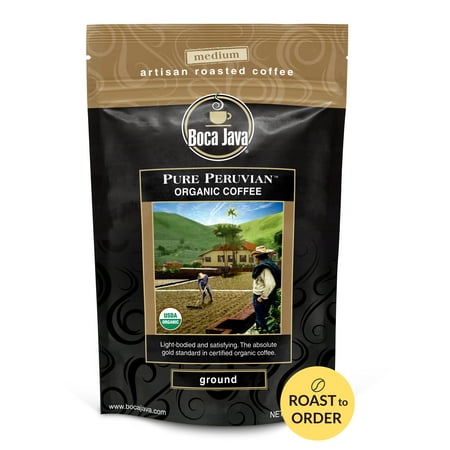 Boca Java Pure Peruvian Organic Single Origin Ground Coffee, Medium Roast, 8 oz. Bag, 100% Arabica, Roast to Order