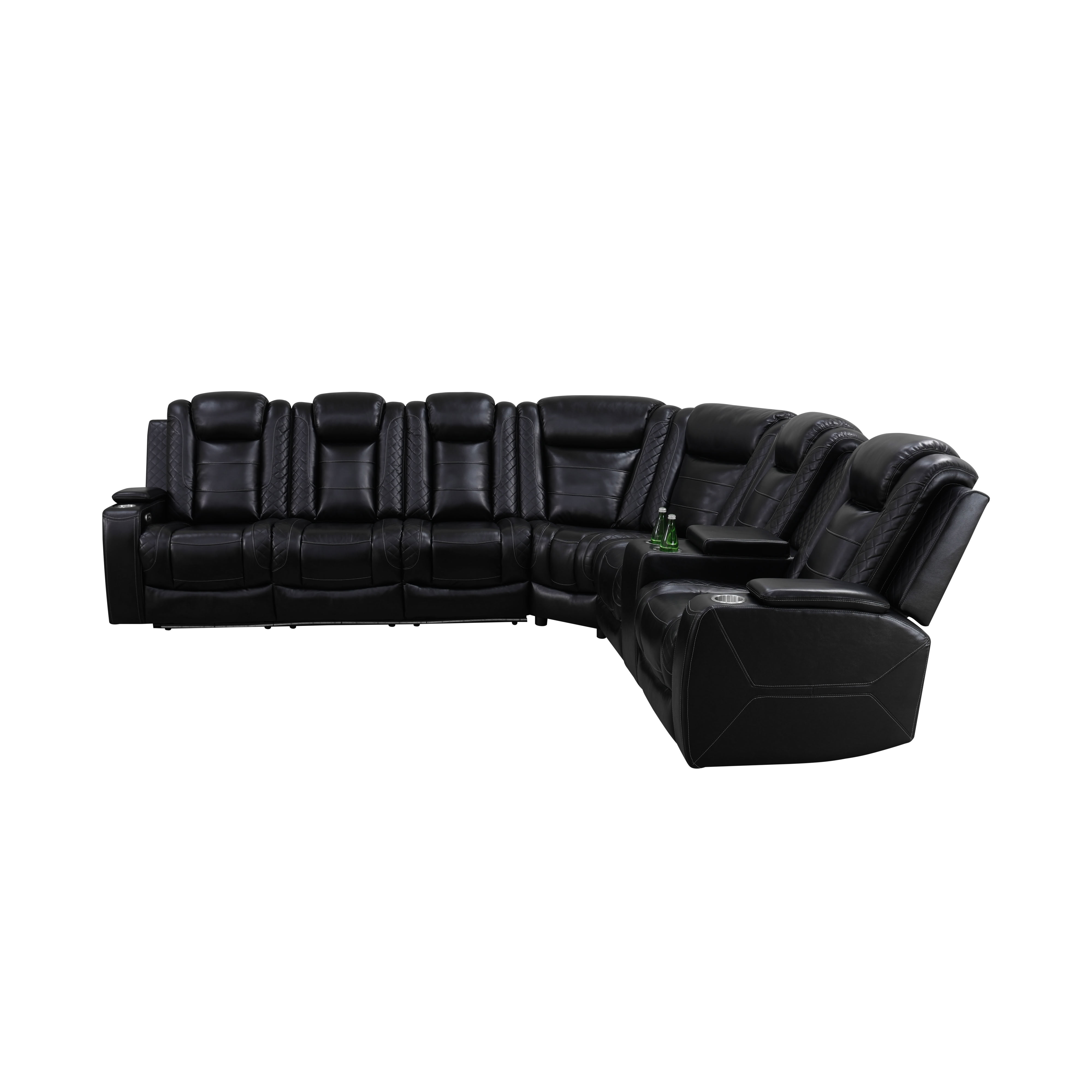 MAYEERTY Curved Intelligent Recliner Sofa Set, Breathing Leather with Wireless Charging & LED Lights for Family Living Rooms