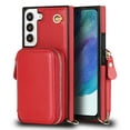 thumbnail image 3 of SaniMore for Samsung Galaxy S22 Plus 6.6" 2022 Case with Back Zipper Wallet Flip Kicktsand Crossbody Shoulder Strap Retro PU Leather Wear-resistant Shockproof Anti-drop Cover for Girls Women, Red, 3 of 11