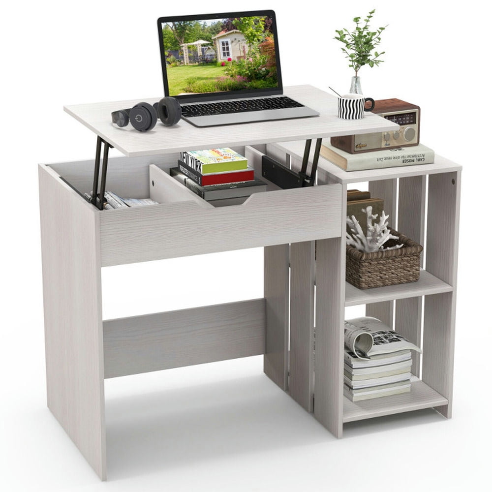 GVN Lift Top Modern Computer Desk with 2 Hidden Compartments and 2 Open Storage Shelves-White, Desk for Bedroom, Gaming Computer Desks for Study,Working,Writing GVN Lift Top Modern Computer Desk with 2 Hidden Compartments and 2 Open Storage Shelves-White, Desk for Bedroom, Gaming Computer Desks for Study,Working,Writing