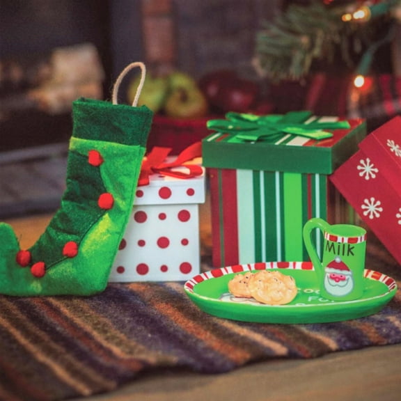 The Queen's Treasures 18 Inch Doll Accessories,  Christmas Play Set Includes 3 Gift Boxes, Stocking, Platter, Mug & Cookies For Santa. Compatible For Use With American Girl Doll