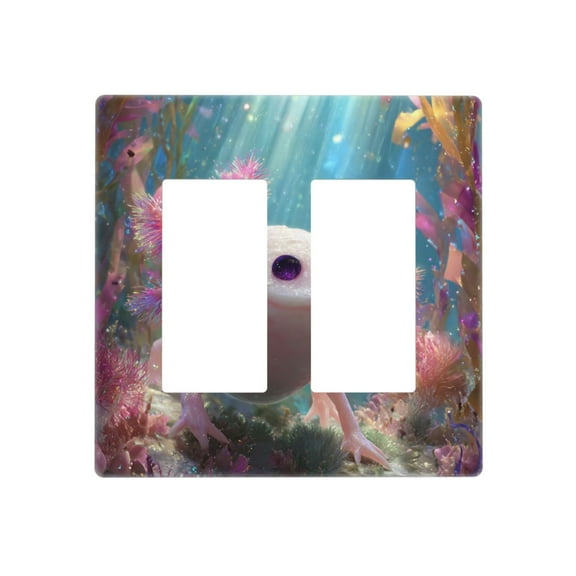 2-Gang Rocker Wall Plate for Bedroom Room Bathroom Decorative, Kawaii Axolotl Prints Plate Covers, Electrical Receptacle Light Device Switch Cover