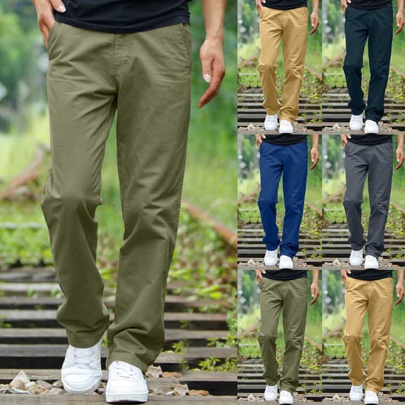 IhhxPro Men's Outdoor Cargo Pants Elastic Waist Multi-Pocket Work Trousers Lightweight Cotton Straight Leg Hiking Casual Everyday S-2XL