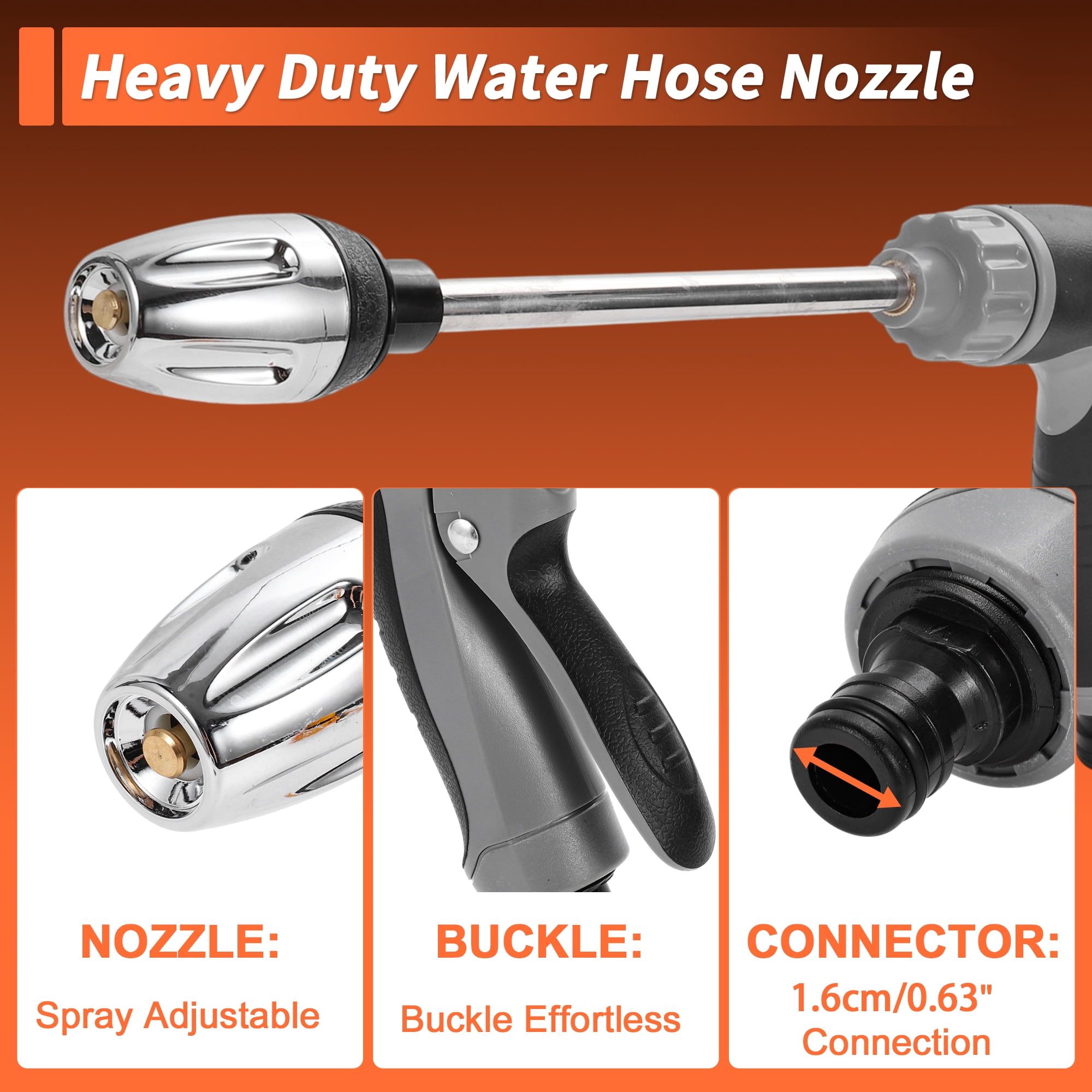 Unique Bargains Heavy Duty Water Hose Nozzle High Pressure Car Garden Hose Nozzle Adjustable Hand Sprayer for Gardening Vehicle Outdoor Washer Pet Showering Black