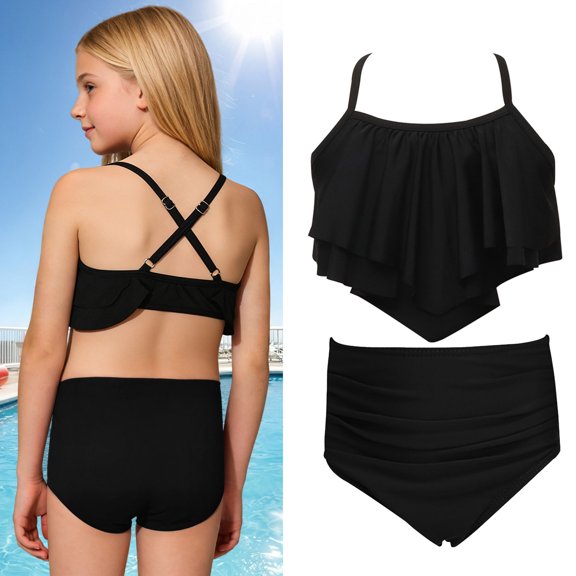 Girls Bikini Swimsuit Ruffled 2 Piece Swimsuit with Chest Pad Girls Swimsuit Size 10-11 Years