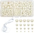 thumbnail image 1 of Cuentas de cristal de perlas blancas, paquete de 440 cuentas redondas, para hacer joyas, 1 of 5