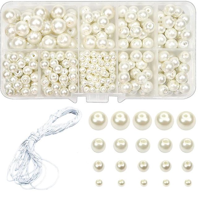 Cuentas de cristal de perlas blancas, paquete de 440 cuentas redondas, para hacer joyas