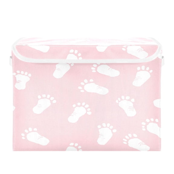 16.5x12.6x11.8in Foldable Flip-Top Storage Bin, Dustproof Magic Tape Closure, Ideal for Home & Toy Organization，Baby Footprints