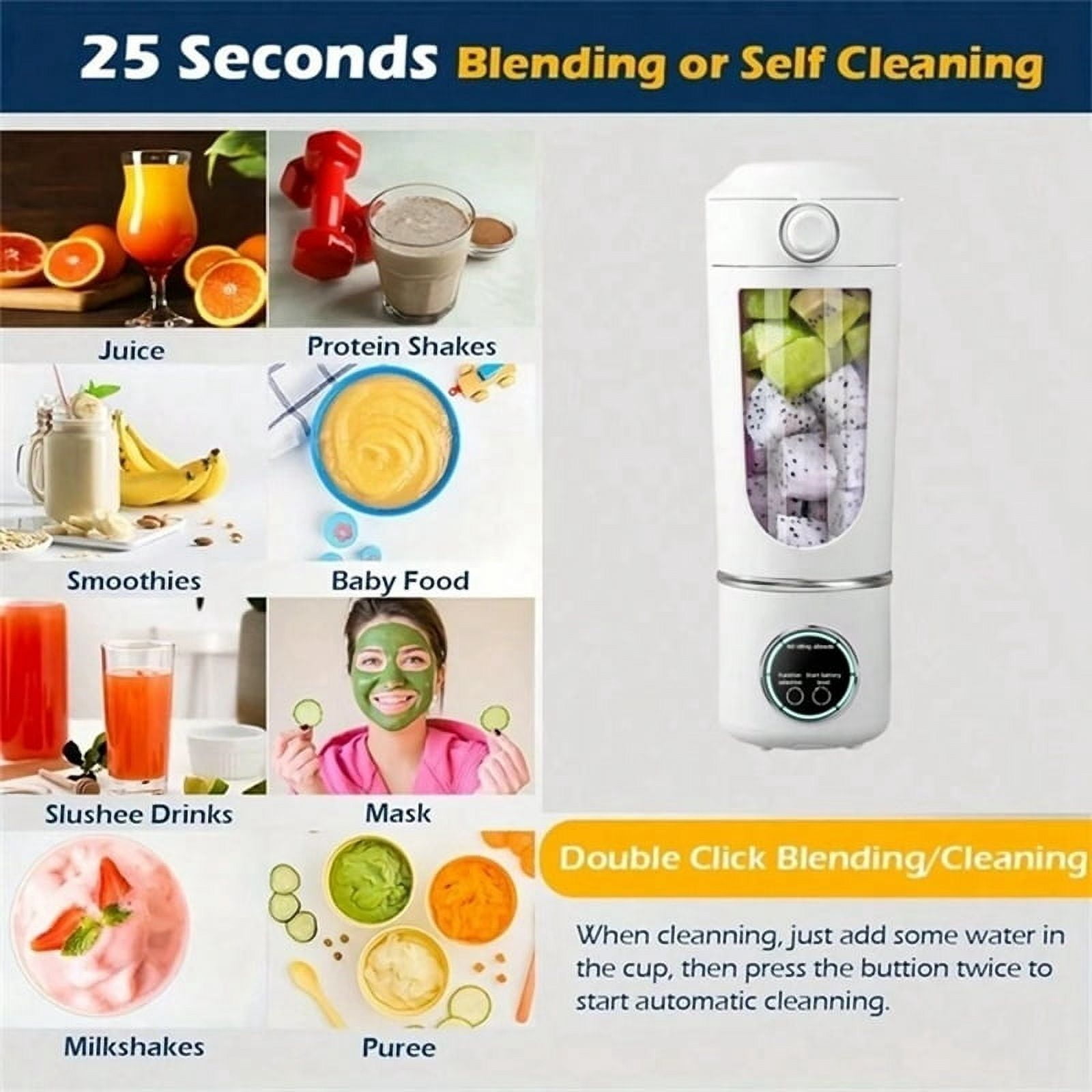 Portable Juice Maker Blender for Shakes Smoothies 700ML 12-Blades Fast Mixing 2 in 1 Blender Personal Juicer 7.4V D