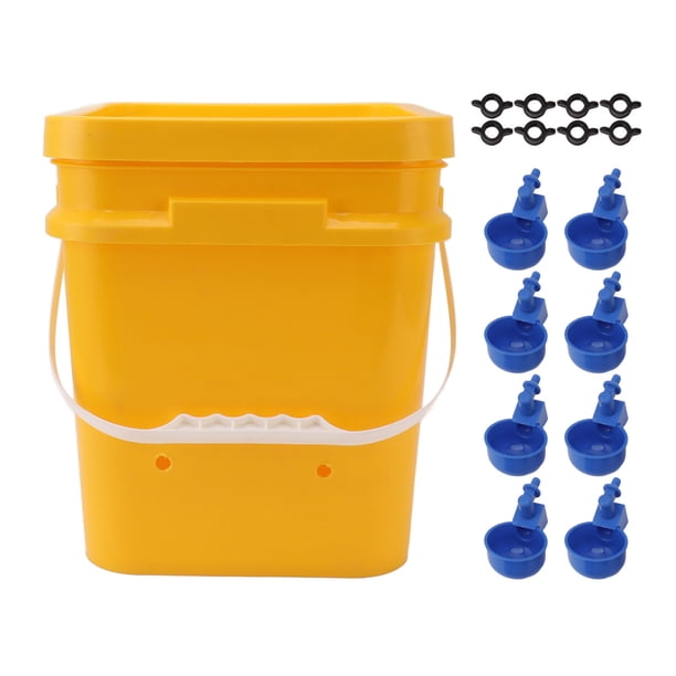Bebedero automático para pollos con barril portátil de 12 l, equipo para aves de corral, cubo para ganso y pato, cuenco azul para pájaros y tornillos negros.