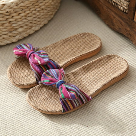 

ZXHACSJ Women EVA Stripes Bow lippers Thick Cotton Linen Slippers Flip Flops Shoes Purple 37
