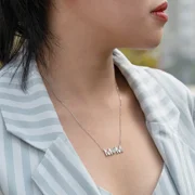 JeenMata MOM Pendant Necklace - Moissanite - April Birthstone in 18K White Gold over Silver