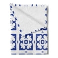 thumbnail image 2 of Abstract Soft Flannel Fleece Blanket, Repeating and Art Deco Inspired Vintage Motifs on a Plain Background, Cozy Plush for Indoor and Outdoor Use, 50" x 70", Persian Blue and White, by Ambesonne, 2 of 5