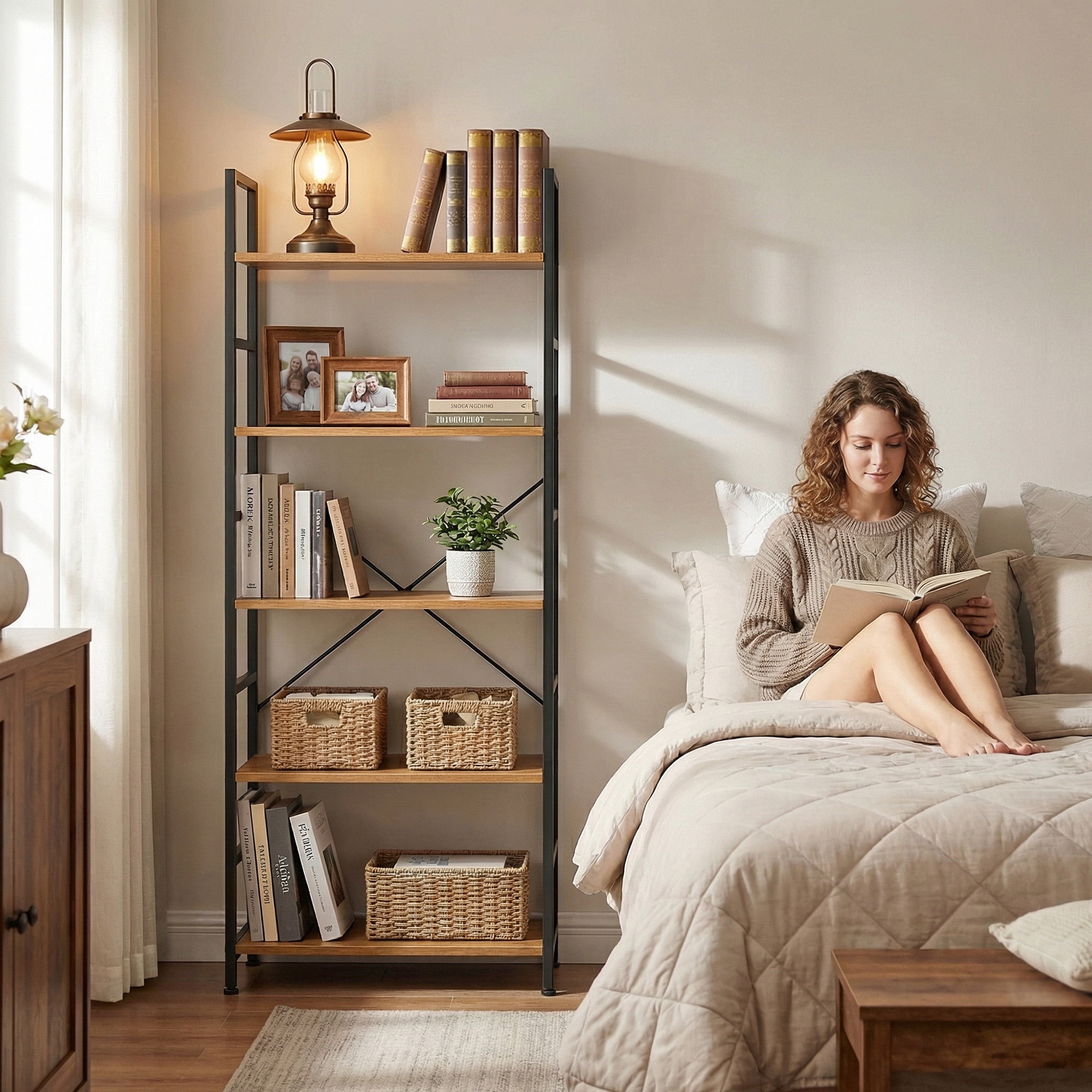 Atilioo 5 Tiers Bookcase, Heavy Durty Bookshelf Storage Organizer, Tall Display Shelves for Bedroom, Living Room, Yellow