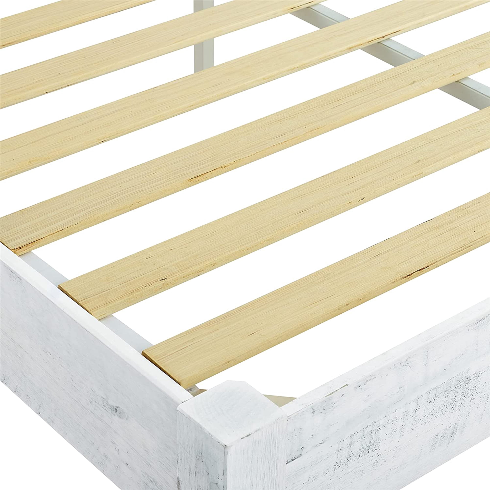 MUSEHOMEINC 12 Inch Solid Wood Frame Platform Bed with Large Apron, Rustic Style, White Washed Finish, Full