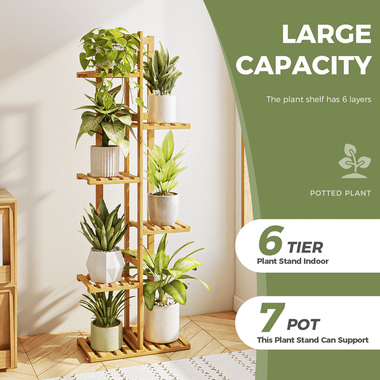 Bamworld Tier Bamboo Plant Stand, Corner Plant Shelf for Indoors