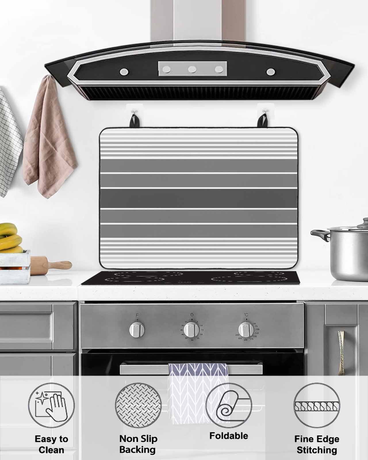 nqOlkjepod Large Induction Cooktop Protector Mat 36"x21", Gray Ombre Stripe Stove Top Covers for Electric Stove, Vintage Minimalist Gradient Lines Stove Burner Cover Mats, Glass Top Stove Cover