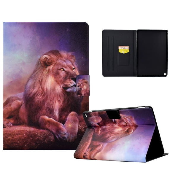 SaniMore for HD 10 & HD 10 Plus Tablet (11th Generation, 2021 Release) Case, PU Leather Wallet Flip Case Auto Wake/Sleep Card Slots Multiple Viewing Angles Full Wrap Protective Fashion Case, Lion