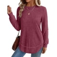 thumbnail image 3 of Tunic Tops for Women Loose Fit Dressy Long Sleeve Shirts Womens Sweaters Crew Neck Fall Clothing Red M, 3 of 6