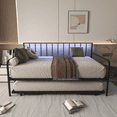 thumbnail image 5 of PAPROOS Daybed with Trundle Included, Twin Size Metal Daybed Frame with RGB LED Lights and Charging Station, Height Adjustable, No Box Spring Needed, Black, 5 of 8