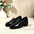 thumbnail image 6 of Busydd Womens Loafers Fashion Glossy Chunky Block Heel Dress Shoes Casual Comfortable Closed Toe Solid Color Slip On Shoes, 6 of 7