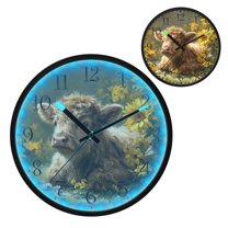 Voice Activated Clock with Glow Light 12 Inch Large Silent Wall Clock Battery Operated for Home Decor Cow Lying in Sunflowers