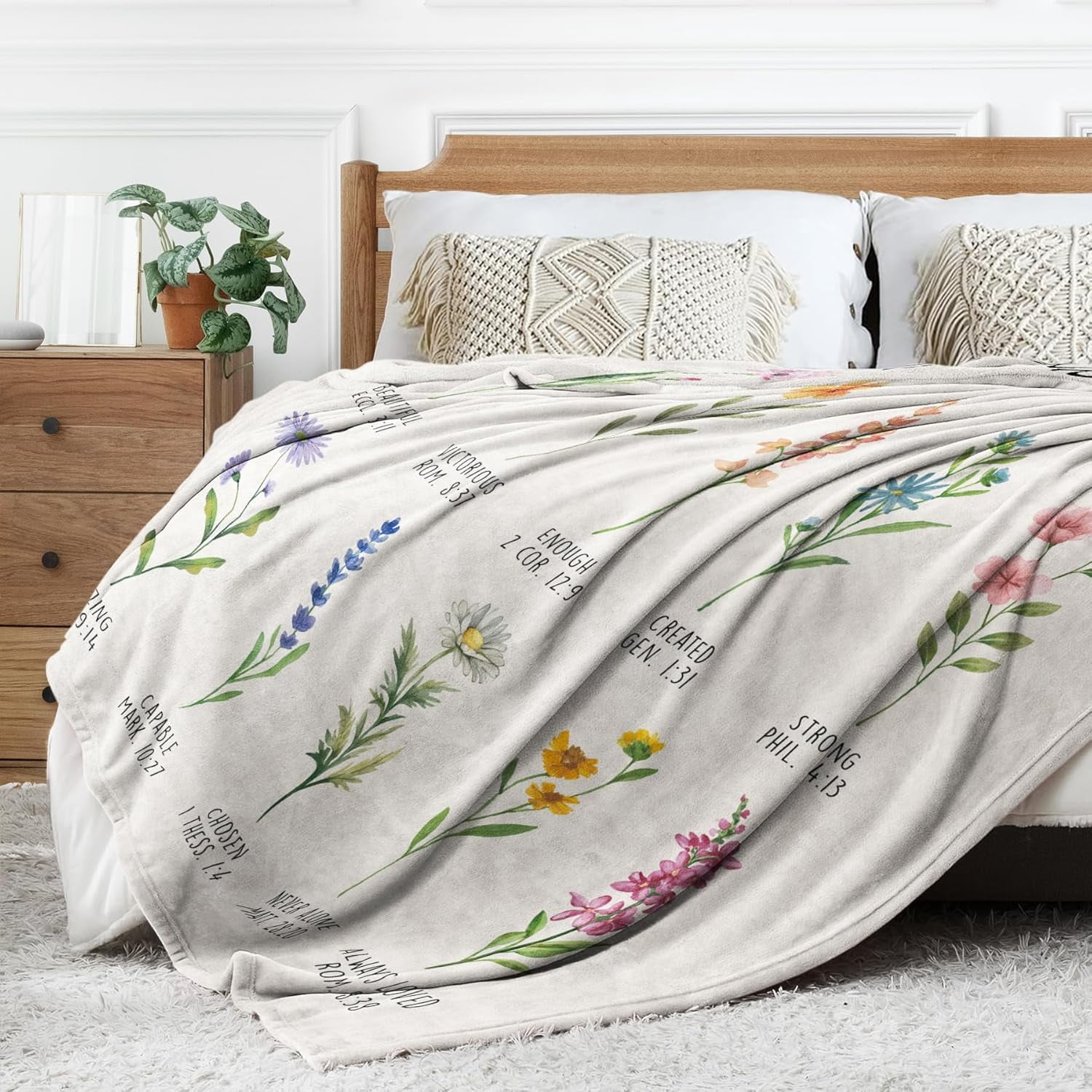 Afterprints Christian Gifts for Women Christian Blanket with Flowers Birthday Gifts for Women Inspirational Religious Gifts for Sister Friend Daughter Mom Soft Throw Blankets 50'' x 60''