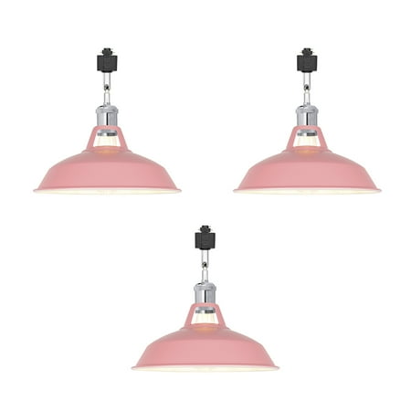 

FSLiving H-Type Track Lighting E26 Base Industrial Adjustable Angle Lamp Pink Metal Shade with Chrome Socket Track Light Fixture for Slope Ceiling Gimbal Bulb and Track Not Included - 3 Lights