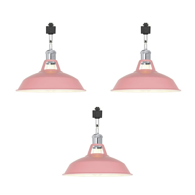 FSLiving H-Type Track Lighting E26 Base Industrial Adjustable Angle Lamp Pink Metal Shade with Chrome Socket Track Light Fixture for Slope Ceiling Gimbal,Bulb and Track Not Included - 3 Lights