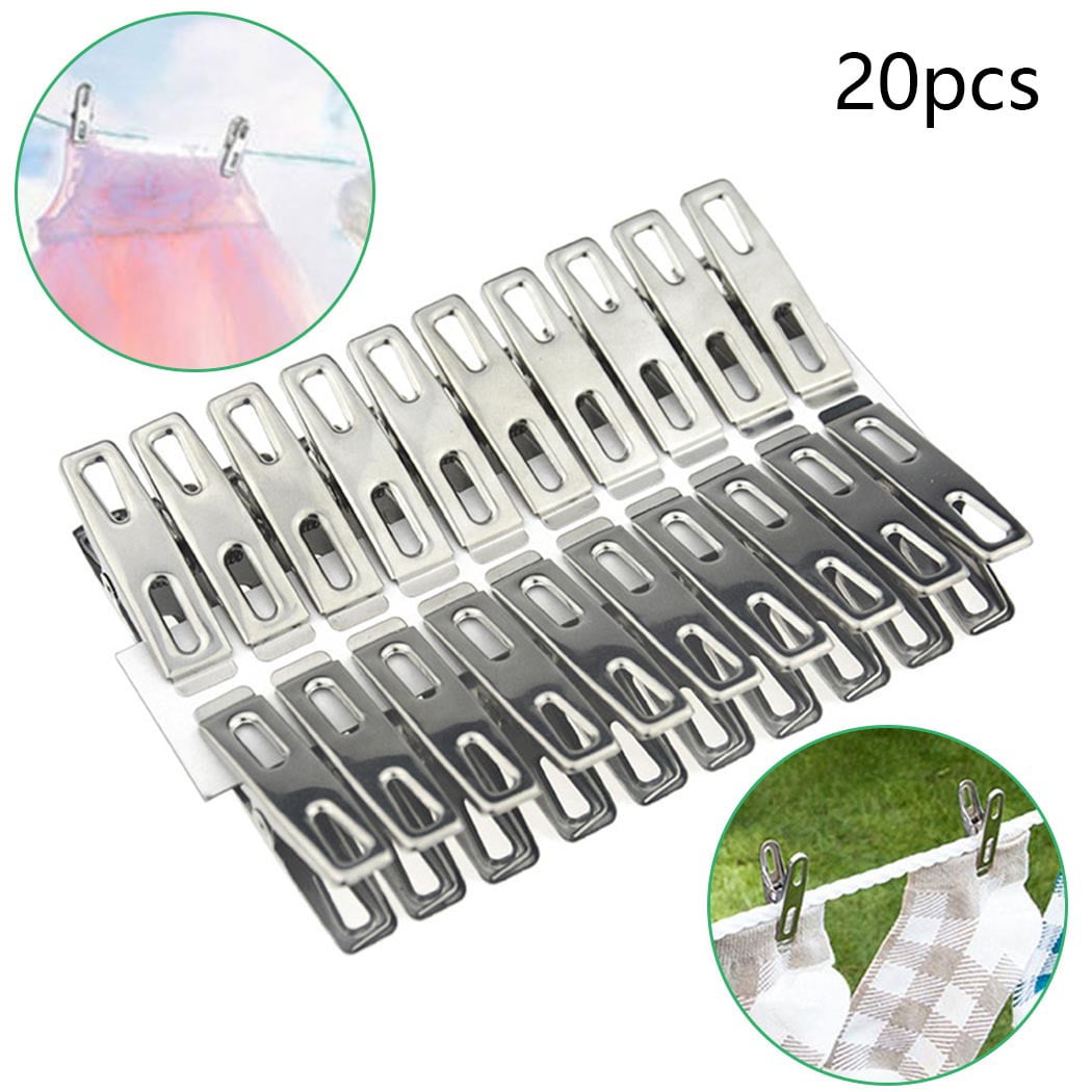 20Pcs Stainless Steel Clothes Pegs Laundry Windproof Clamp Hanging Clips Set 