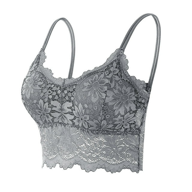 felwors Women Lace Bralettes Padded Soft No Underwire Bra Grey, M