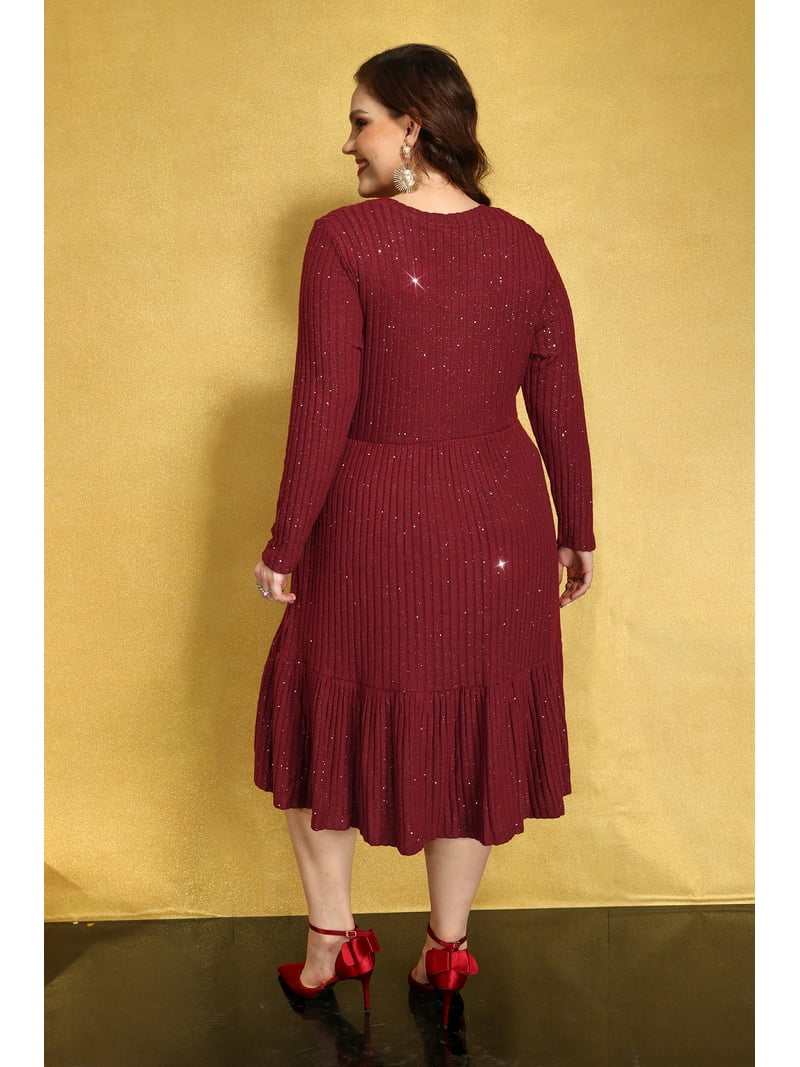 V Neck Plus Size Red Sweater Dress Loose Tunic Womens Red Tunic