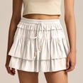 thumbnail image 2 of GJSYRH Shorts for Women Ruffled Tiered Pleated Mini Skirts Boho High Waist Flowy Comfy Tennis Golf Skorts White L, 2 of 6